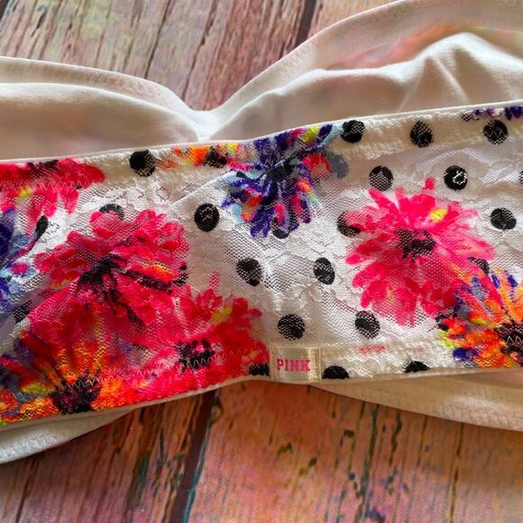 Victoria's Secret PINK Bralette Womens Large White Pink Floral Dot Lace Bandeau - Picture 3 of 5